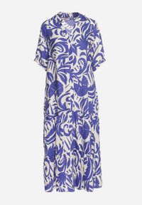 Born2be - Niebieska Wiskozowa Rozkloszowana Sukienka z Falbaną Filindania. Okazja: na co dzień. Kolor: niebieski. Materiał: wiskoza. Styl: elegancki, casual #6