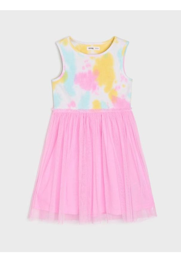 Sinsay - Sukienka z efektem tie-dye wykonczona różowym tiulem - wielobarwny. Kolor: różowy. Materiał: tiul