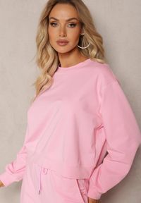 Renee - Różowa Oversize Bluza z Bawełny o Krótkim Fasonie Sibolla. Kolor: różowy. Materiał: bawełna. Długość: krótkie