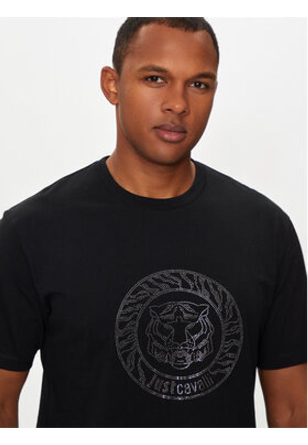 Just Cavalli T-Shirt 77OAHE05 Czarny Regular Fit. Kolor: czarny. Materiał: bawełna