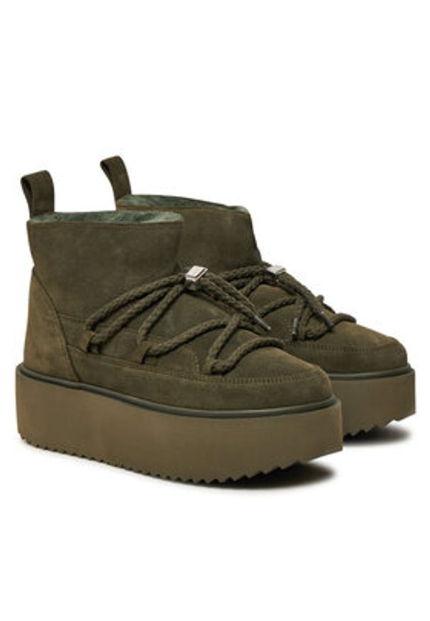 Inuikii Śniegowce Classic Low Platform 75204-004 Khaki. Kolor: brązowy. Materiał: zamsz, skóra. Obcas: na platformie