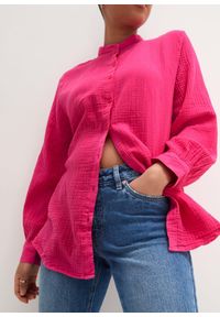 bonprix - Długa bluzka z przewiewnego muślinu. Kolor: różowy. Materiał: bawełna. Długość: długie #2