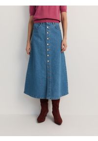 Reserved - Jeansowa spódnica midi z guzikami - niebieski. Kolor: niebieski. Materiał: jeans #1