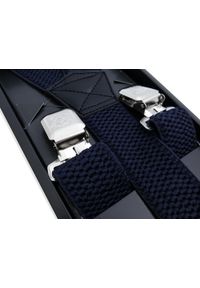 Modini - Szerokie granatowe szelki męskie do spodni XL132. Kolor: niebieski. Materiał: skóra, guma #1