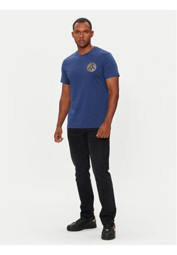 Versace Jeans Couture T-Shirt 77GAHT00 CJ00T Niebieski Slim Fit. Kolor: niebieski. Materiał: bawełna