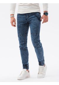 Ombre Clothing - Spodnie męskie jeansowe joggery P1056 - niebieskie - XXL. Kolor: niebieski. Materiał: jeans