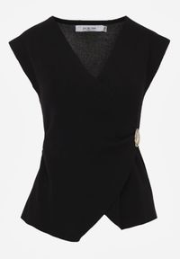 Born2be - Czarna Bluzka z Wiskozą Kopertowym Dekoltem i Metalową Klamrą z Boku Sanviel. Kolor: czarny. Materiał: wiskoza #5