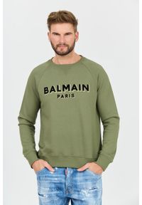 Balmain - BALMAIN Zielona bluza Flock&foil Sweatshirt. Kolor: zielony