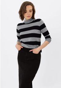 Volcano - Półgolf w paski S-TESS. Kolor: szary, wielokolorowy, czarny. Materiał: materiał, prążkowany, jeans. Długość rękawa: bez rękawów. Wzór: paski. Sezon: zima, jesień. Styl: klasyczny #1