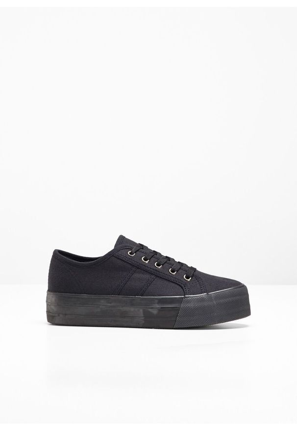 Sneakersy na podeszwie platformie bonprix czarny. Kolor: czarny. Obcas: na platformie