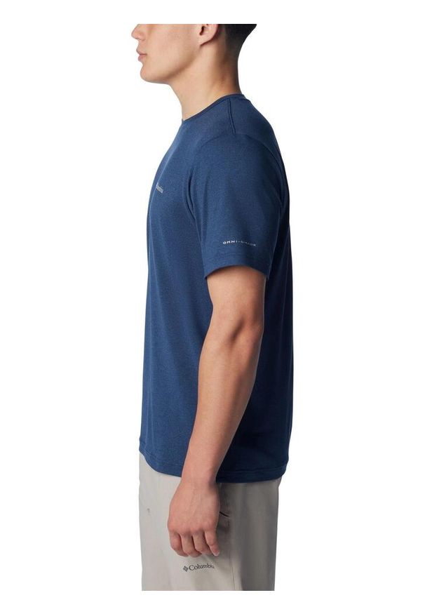 columbia - Koszulka sportowa męska Columbia Tech Trail Crew Neck II z krótkim rękawem. Kolor: niebieski. Materiał: poliester, elastan. Długość rękawa: krótki rękaw. Długość: krótkie