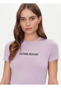 Guess Jeans T-Shirt W4YI03 J1314 Fioletowy Slim Fit. Kolor: fioletowy. Materiał: bawełna