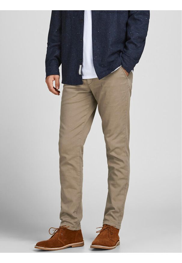 Jack & Jones - Jack&Jones Spodnie materiałowe Marco Dave 12174307 Beżowy Slim Fit. Kolor: beżowy. Materiał: bawełna