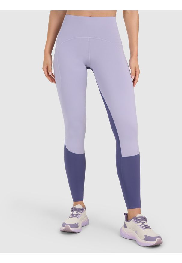 4f - 4F Legginsy treningowe szybkoschnące damskie - niebieskie L. Stan: podwyższony. Kolor: niebieski. Materiał: syntetyk, włókno, elastan, materiał. Długość: długie. Sport: fitness, joga i pilates