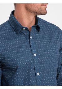Ombre Clothing - Bawełniana koszula męska we wzory SLIM FIT - niebieska V4 OM-SHCS-0151 - XXL. Kolor: niebieski. Materiał: bawełna. Styl: klasyczny #8