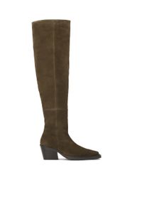 Kazar - Zamszowe muszkieterki w kowbojskim stylu. Wysokość cholewki: przed kolano. Kolor: brązowy. Materiał: zamsz. Szerokość cholewki: normalna #1