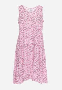 Born2be - Różowa Bawełniana Sukienka w Kwiaty z Falbanką Rissafa. Okazja: na co dzień. Kolor: różowy. Materiał: bawełna. Wzór: kwiaty. Typ sukienki: proste. Styl: casual #5