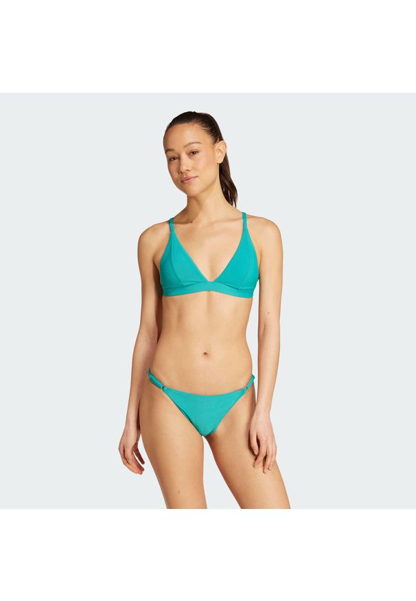 Adidas - Prążkowana góra bikini Iconisea z wyjmowanymi wkładkami i trójkątnym krojem. Kolor: niebieski. Materiał: prążkowany