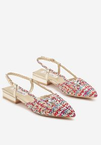 Renee - Różowo-Złote Ażurowe Sandały Typu Slingback Ciaralin. Okazja: na co dzień. Zapięcie: sprzączka. Kolor: różowy. Wzór: ażurowy. Sezon: lato. Obcas: na obcasie. Styl: casual. Wysokość obcasa: średni #5