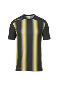 UHLSPORT - Vintage koszulka dziecięca Uhlsport Stripe 2.0. Typ kołnierza: dekolt w kształcie V. Kolor: czarny, wielokolorowy, żółty. Materiał: poliester. Sport: fitness, piłka nożna