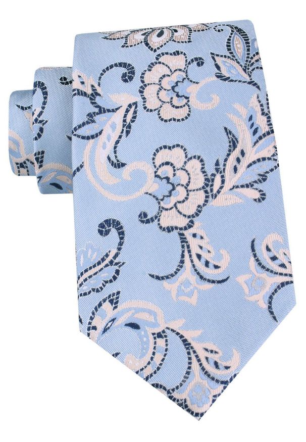 Męski Krawat - Chattier - Błękit z Kwiatowym Wzorem. Kolor: niebieski. Materiał: tkanina. Wzór: kwiaty. Styl: elegancki, klasyczny, wizytowy