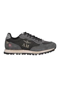 Aeronautica Militare - AERONAUTICA MILITARE Czarno-szare sneakersy męskie ze skórą zamszową, Rozmiar 44. Okazja: na co dzień. Kolor: czarny. Materiał: zamsz, skóra #6