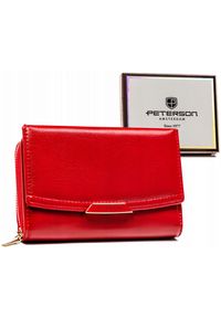 Portfel damski Peterson PTN 001-F czerwony. Kolor: czerwony. Materiał: skóra ekologiczna. Wzór: aplikacja #1