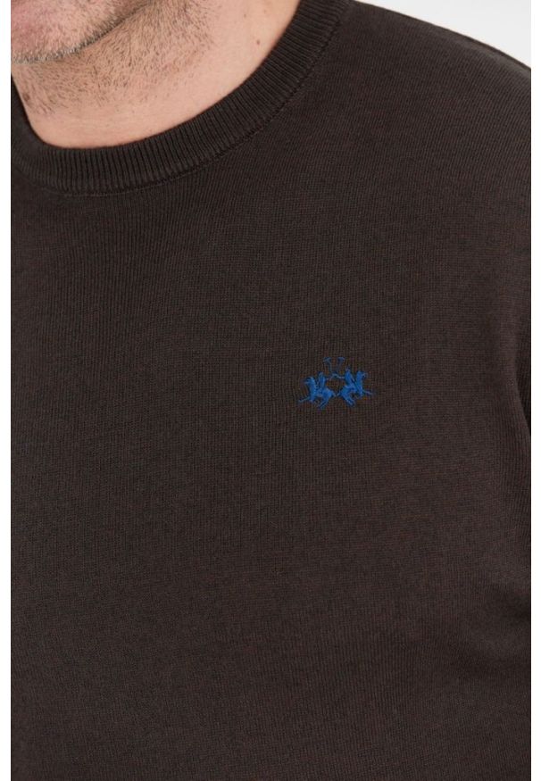 La Martina - LA MARTINA Brązowy sweter męski z wełną, Rozmiar XL. Kolor: brązowy. Materiał: wełna