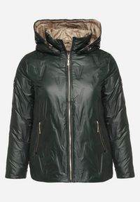 Born2be - Ciemnozielona Pikowana Kurtka o Prostym Kroju z Kapturem ze Ściągaczami Falesaa. Okazja: na co dzień. Typ kołnierza: kaptur. Kolekcja: plus size. Kolor: zielony. Materiał: jeans. Styl: casual, elegancki