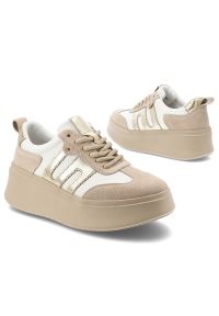 Sneakersy damskie Filippo, cholewka ze skóry naturalnej klasyczne sznurowanie na podwyższonej podeszwie, beżowe, DP7514/26. Okazja: na co dzień. Zapięcie: sznurówki. Kolor: biały. Materiał: skóra. Szerokość cholewki: normalna #3