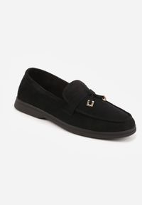 Born2be - Czarne Lekkie Mokasyny VICES z Metalowymi Ozdobami i Skórzaną Wkladką Adrialee. Nosek buta: okrągły. Kolor: czarny. Materiał: skóra. Wzór: aplikacja. Obcas: na obcasie. Styl: klasyczny. Wysokość obcasa: niski #3