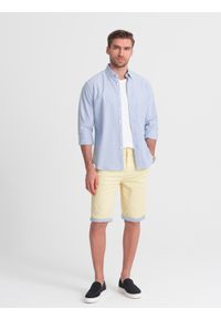 Ombre Clothing - Szorty męskie chinosy z kontrastowym podwinięciem – żółte V7. Okazja: na imprezę, do pracy, na co dzień. Kolor: żółty. Materiał: tkanina, elastan, bawełna. Długość: krótkie. Wzór: kolorowy. Sezon: lato. Styl: wakacyjny, casual #4