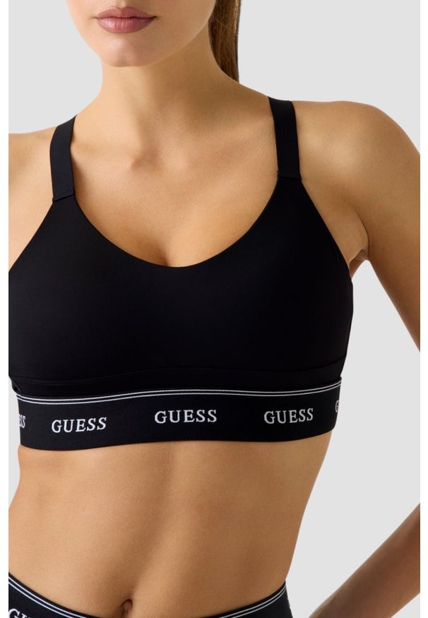 Guess - GUESS Czarny damski stanik sportowy Alba, Rozmiar XL. Okazja: na co dzień. Kolor: czarny. Styl: sportowy