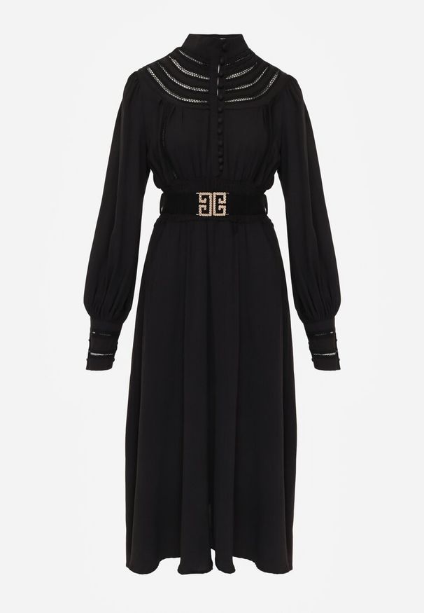 Renee - Czarna Sukienka Elothoe. Okazja: na randkę. Typ kołnierza: kołnierzyk stójkowy. Kolor: czarny. Materiał: koronka. Długość rękawa: długi rękaw. Styl: vintage. Długość: maxi