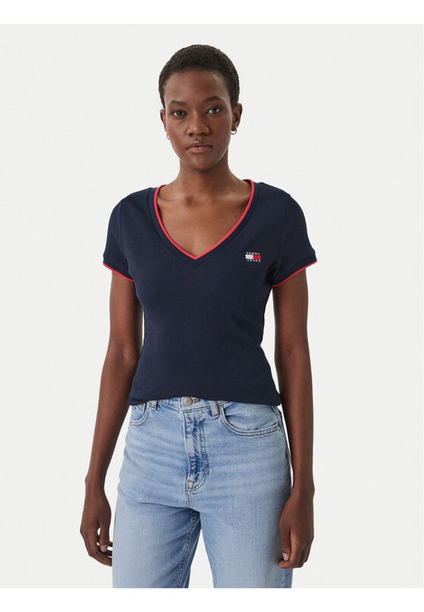 Tommy Jeans T-Shirt DW0DW22275 Niebieski Slim Fit. Kolor: niebieski. Materiał: bawełna