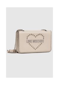 Love Moschino - LOVE MOSCHINO Beżowa torebka listonoszka ze srebrnym sercem. Kolor: beżowy. Wzór: aplikacja. Materiał: skórzane #1