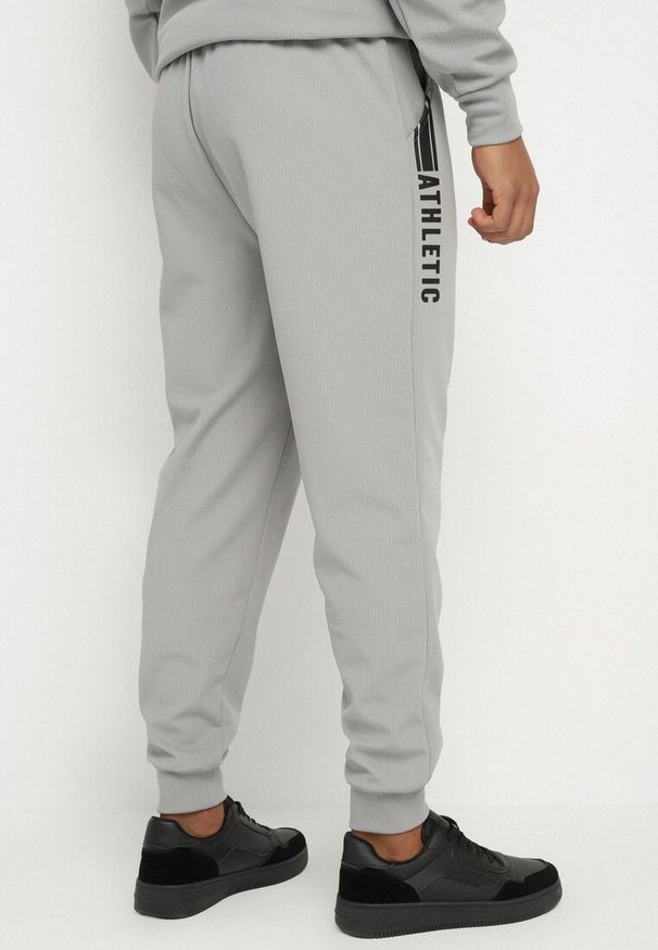 Born2be - Szare Spodnie Dresowe Typu Jogger z Kieszeniami Zdobione Nadrukami Mepessa. Okazja: na co dzień. Kolor: szary. Materiał: dresówka. Wzór: nadruk, aplikacja. Styl: casual