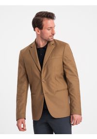 Ombre Clothing - Klasyczna marynarka męska z kieszenią na poszetkę - karmelowa V2 - Rozmiar: XXL. Materiał: poliester. Styl: klasyczny #4