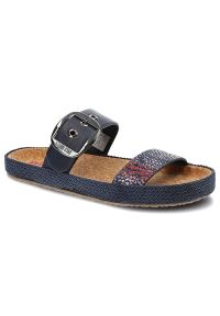 Big-Star - Granatowe Klapki Big Star Modne Buty Na Lato. Okazja: na co dzień, na randkę. Kolor: niebieski. Materiał: skóra ekologiczna, skóra. Wzór: kolorowy. Sezon: lato. Styl: casual, elegancki, wakacyjny