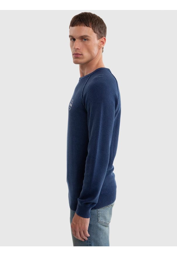 Big-Star - Sweter męski bawełniany granatowy Denis 403. Okazja: na co dzień. Kolor: niebieski. Materiał: bawełna. Wzór: nadruk. Styl: casual, sportowy, klasyczny, retro