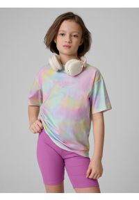 4f - 4F T-shirt loose z nadrukiem dziewczęcy - multikolor 146/152 (10-12 lat). Okazja: na co dzień, na uczelnię, na spacer. Kolor: wielokolorowy. Materiał: dzianina, skóra, materiał, bawełna. Wzór: nadruk. Sezon: lato. Styl: casual #1
