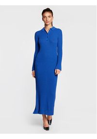 BOSS - Boss Sukienka dzianinowa Floriene 50474032 Niebieski Slim Fit. Kolor: niebieski. Materiał: dzianina, bawełna