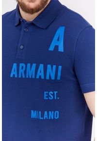 Armani Exchange - ARMANI EXCHANGE Granatowa koszulka polo z nadrukiem. Typ kołnierza: polo. Kolor: niebieski. Wzór: nadruk #2