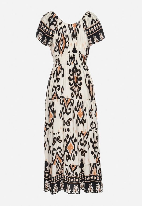 Born2be - Jasnobeżowa Wiskozowa Sukienka z Geometrycznym Wzorem Cleanna. Okazja: na spacer, na co dzień. Kolor: beżowy. Materiał: wiskoza. Wzór: geometria. Typ sukienki: proste. Styl: casual, elegancki