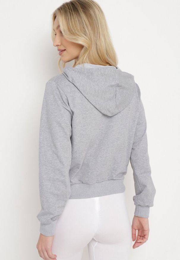 Born2be - Szara Bluza z Kapturem na Suwak Wykończona Ściągaczami Diacra. Typ kołnierza: kaptur. Kolor: szary. Styl: sportowy, klasyczny