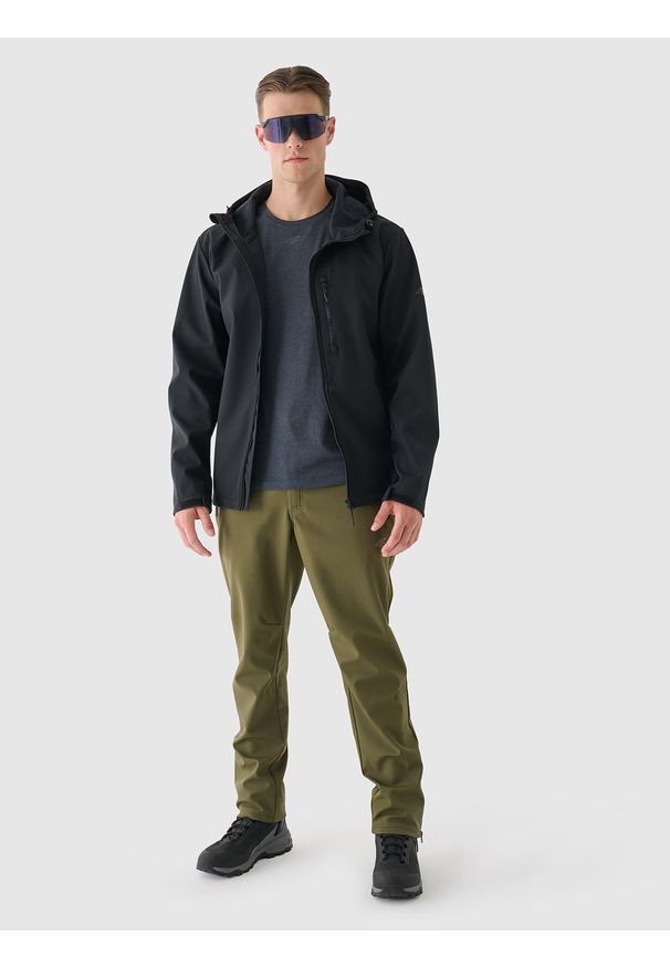 4f - 4F Spodnie softshellowe membrana 5000 męskie - khaki S. Kolor: oliwkowy, brązowy, wielokolorowy. Materiał: tkanina, materiał, hardshell, softshell. Technologia: Windstopper. Sport: outdoor, wspinaczka, turystyka piesza