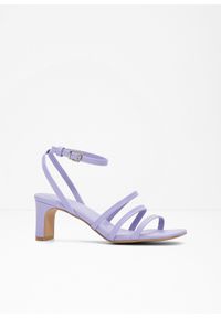 bonprix - Sandały z paseczkami na wąskim obcasie. Kolor: fioletowy. Obcas: na obcasie. Wysokość obcasa: średni #1