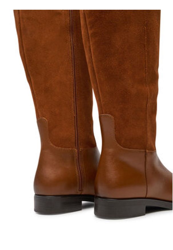 TOMMY HILFIGER - Tommy Hilfiger Oficerki Th Stud Leather Mix Long Boot FW0FW08341 Brązowy. Kolor: brązowy. Materiał: zamsz, skóra