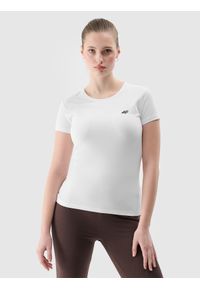 4f - 4F T-shirt slim gładki damski - biały S. Okazja: na co dzień. Kolor: biały. Materiał: jersey, materiał, bawełna, elastan, dzianina. Wzór: gładki. Styl: sportowy, casual