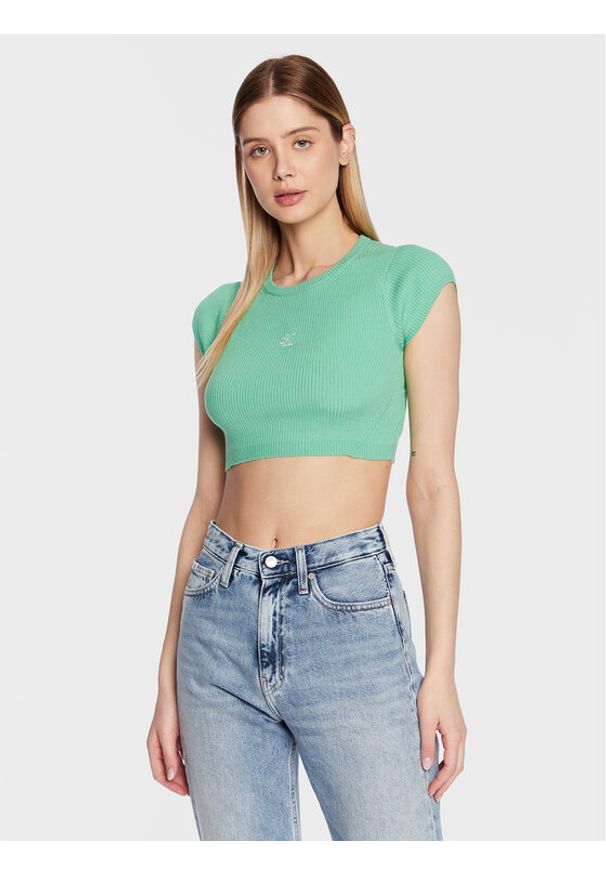 Calvin Klein Jeans Bluzka J20J220709 Zielony Cropped Fit. Kolor: zielony. Materiał: lyocell